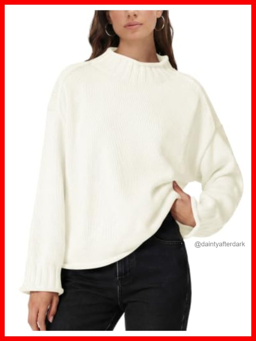Oversized Chunky Ribbed Mock Neck Pullover Sweater Long Sleeve Knit